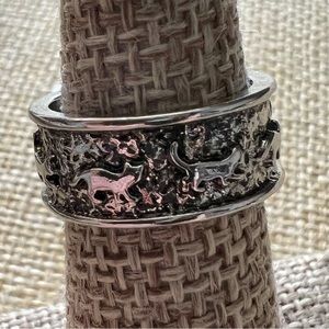 Oxidized Silver Overlay Cat Band Handmade Ring